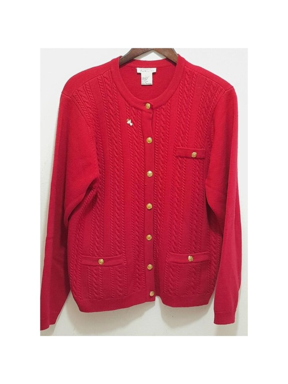 Vtg Talbots Cable Knit Cardigan Merino Wool Winter Holiday Outdoor Warm Size L